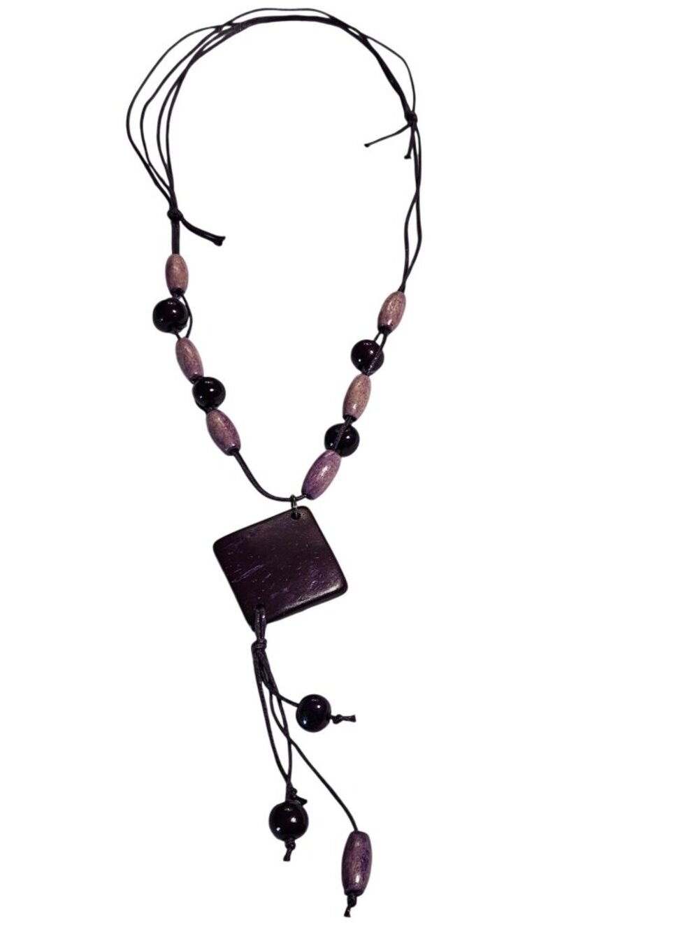 Purple Wooden Beaded Adjustable Cord Necklace